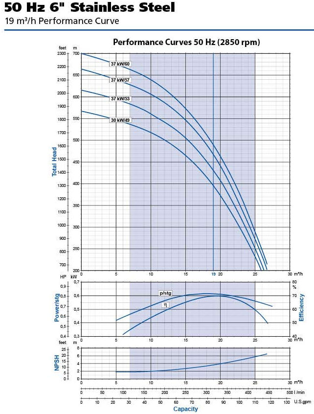 317LPM six 6 inch bore pump flow curve