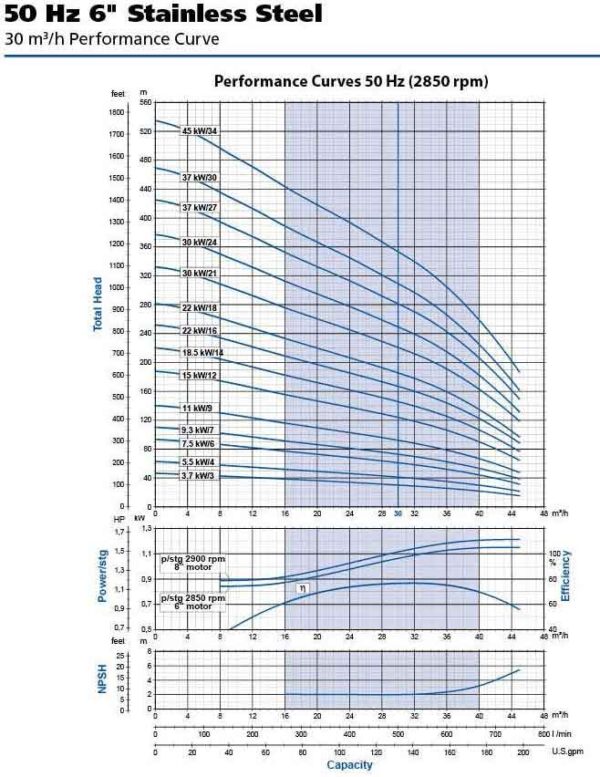 500LPM 6 six inch bore pump flow curve