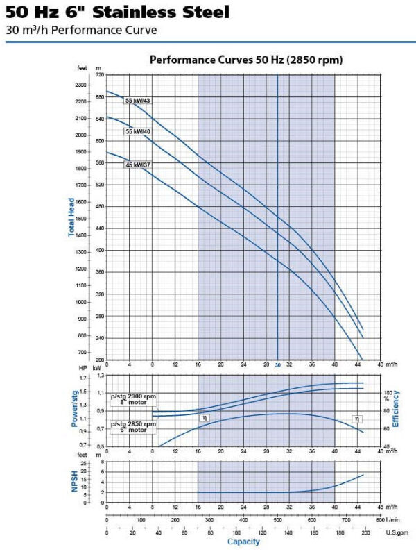 500LPM 6 six inch bore pump flow curve