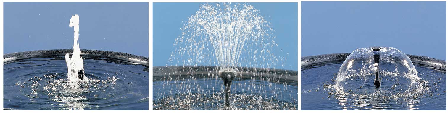 display of fountain nozzles in action